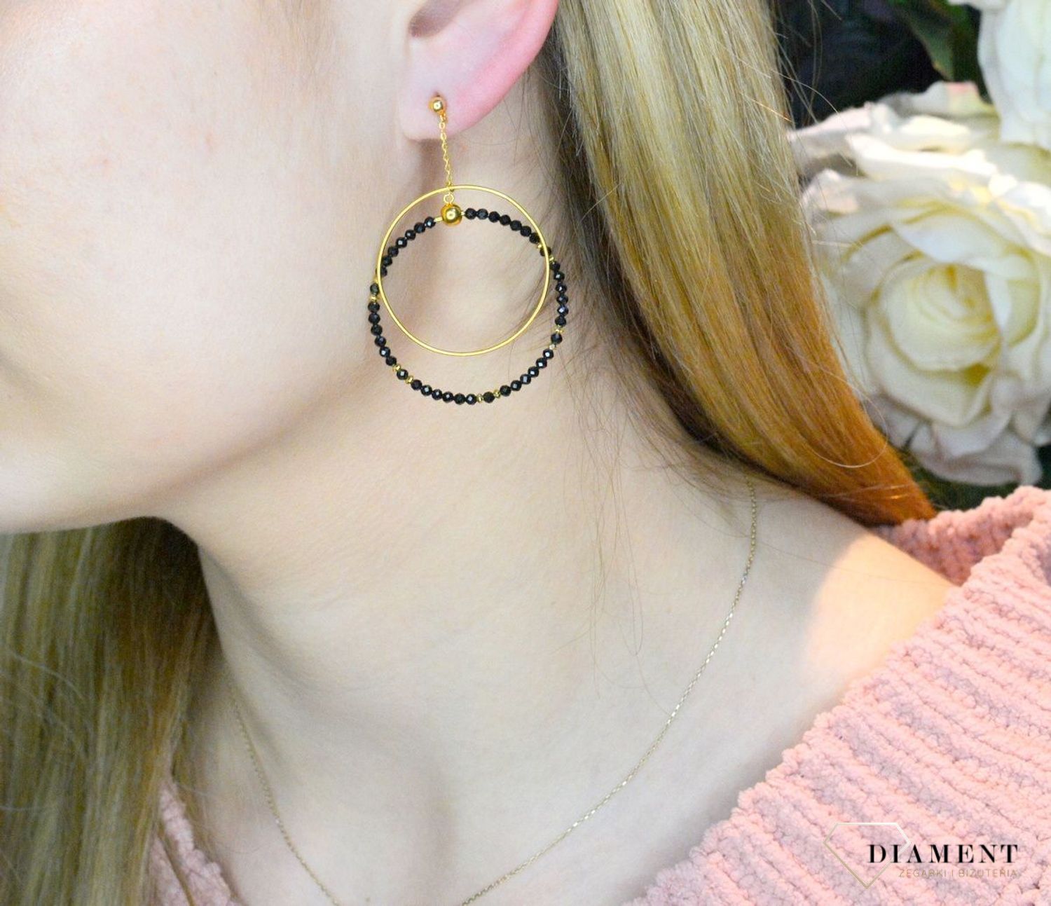 Kolczyki pozłacane  Podwójne koła z koralikami  925 DIA-KLC-8522-925 (1).jpg