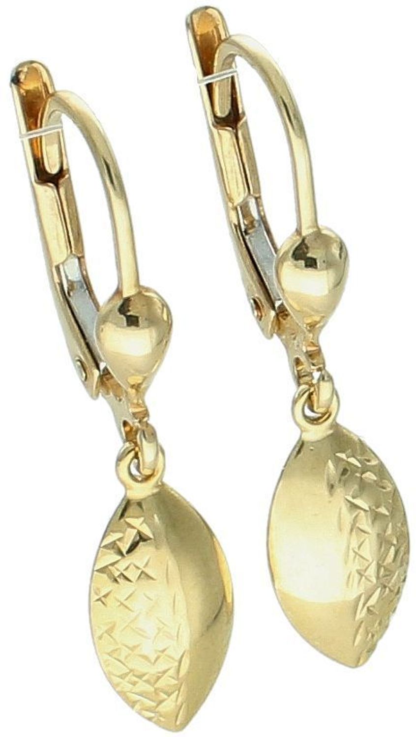 Kolczyki złote wiszące łezki złoto 585, DIA-KLC-8604-585.  Stylowe kolczyki wykonane z wysokiej jakości złota próby 585. Kolczyki wiszące mają kształt łezki ozdobione grawerem1.jpg