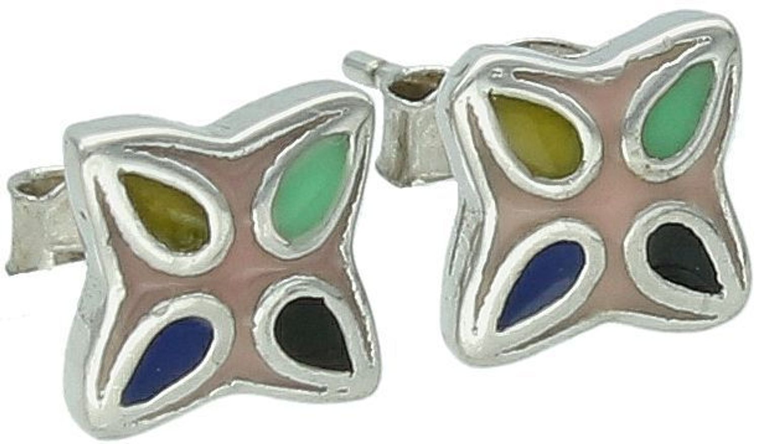 Kolczyki srebrne kolorowe kwiatki. próba 925 DIA-KLC-8708-925. Dziecięca srebrna biżuteria będzie idealnym pomysłem na prezent. Kolorowe kolczyki dla dziewczynki. Kolczyki srebrne wkrętki. 1.jpg