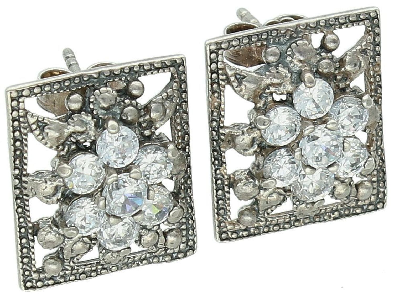 Kolczyki damskie srebrne próba 925, prostokątne ażurowe z kwiatkiem w cyrkonie DIA-KLC-8770-925.jpg