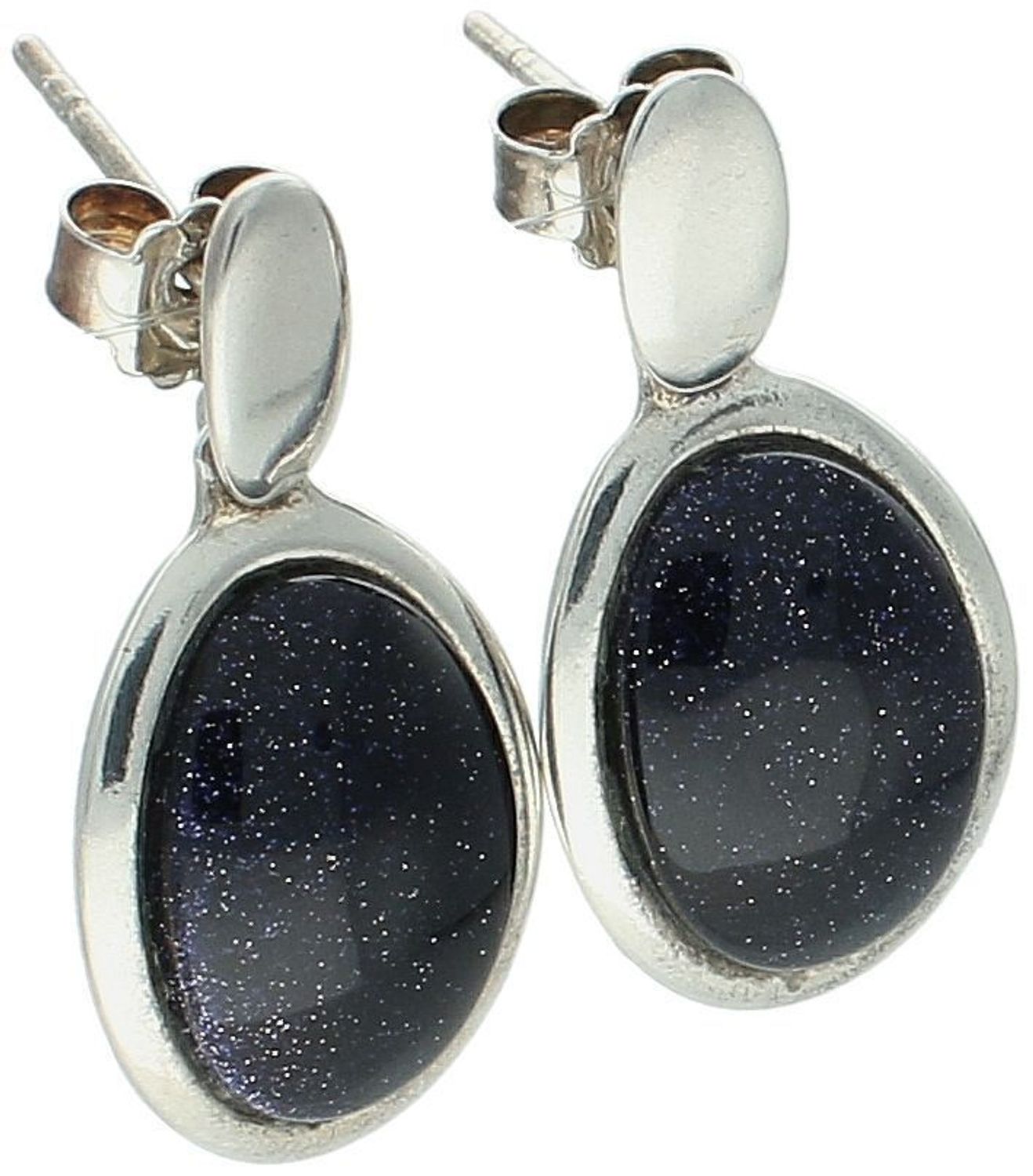 Damskie kolczyki srebrne z Nocą Kairu, owalne i wiszące, wykonane z próby 925. Zapięcie na sztyft, subtelna elegancja z błyskiem gwiazd – 1.jpg