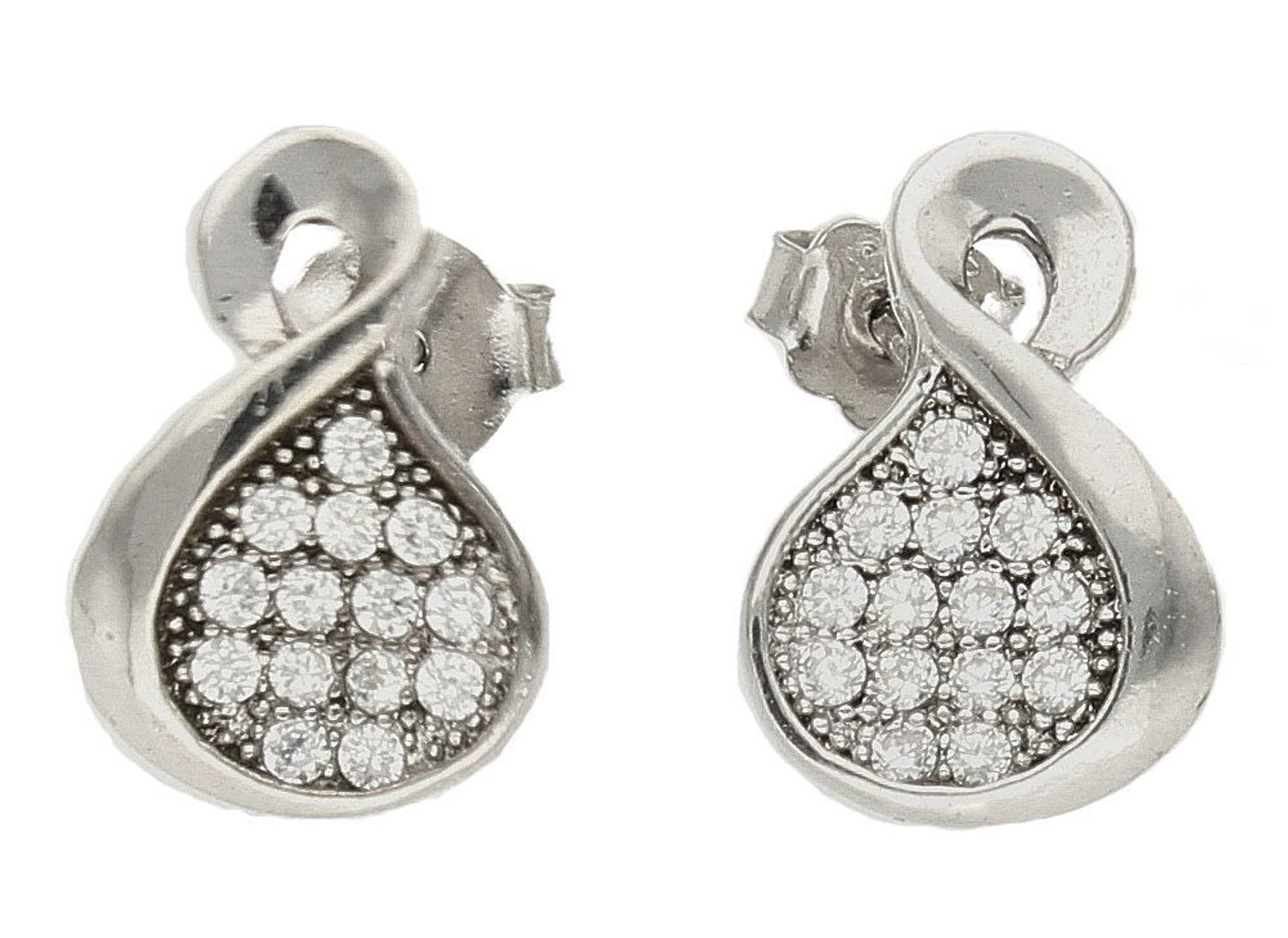 Srebrne kolczyki z cyrkoniami ozdobna ósemka DIA-KLC-8810-925  Srebrne kolczyki wykonane z próby 925. Biżuteria o ponadczasowej formie wypełnionej pięknie lśniącymi cyrkoniami..jpg