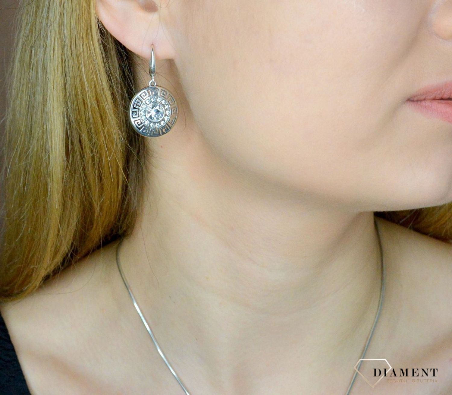 Srebrne kolczyki wiszące okrągłe Grecka Droga DIA-KLC-8820-925.jpg