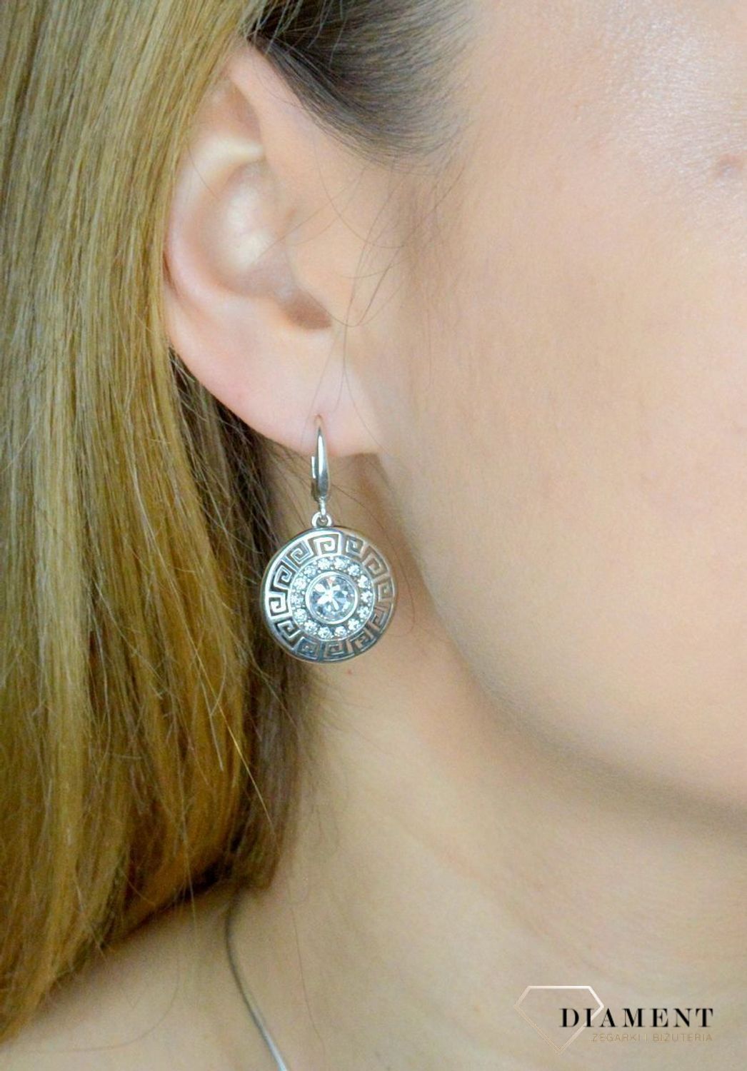 Srebrne kolczyki wiszące okrągłe Grecka Droga DIA-KLC-8820-925.jpg