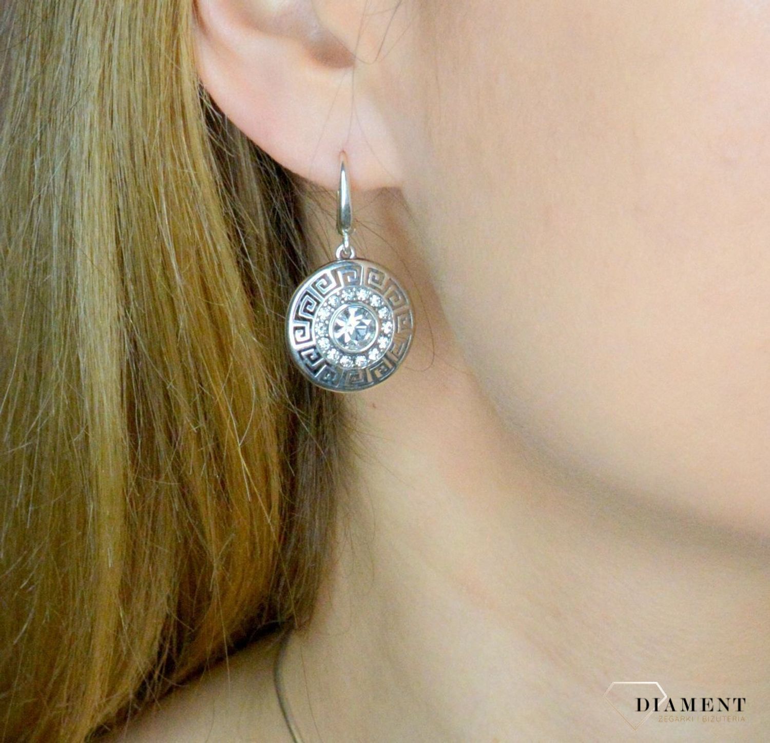 Srebrne kolczyki wiszące okrągłe Grecka Droga DIA-KLC-8820-925.jpg
