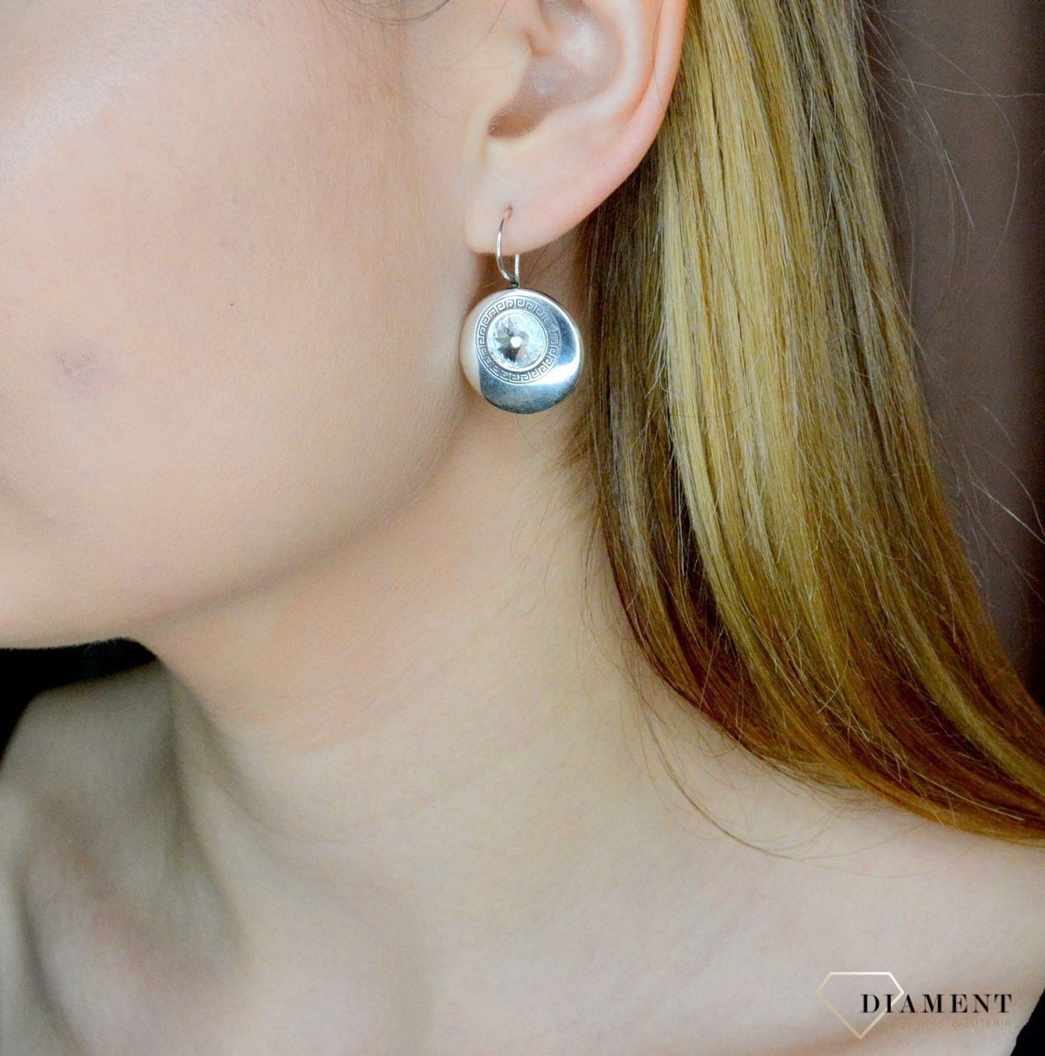 Srebrne kolczyki wiszące okrągłe Grecka Droga DIA-KLC-8823-925.jpg