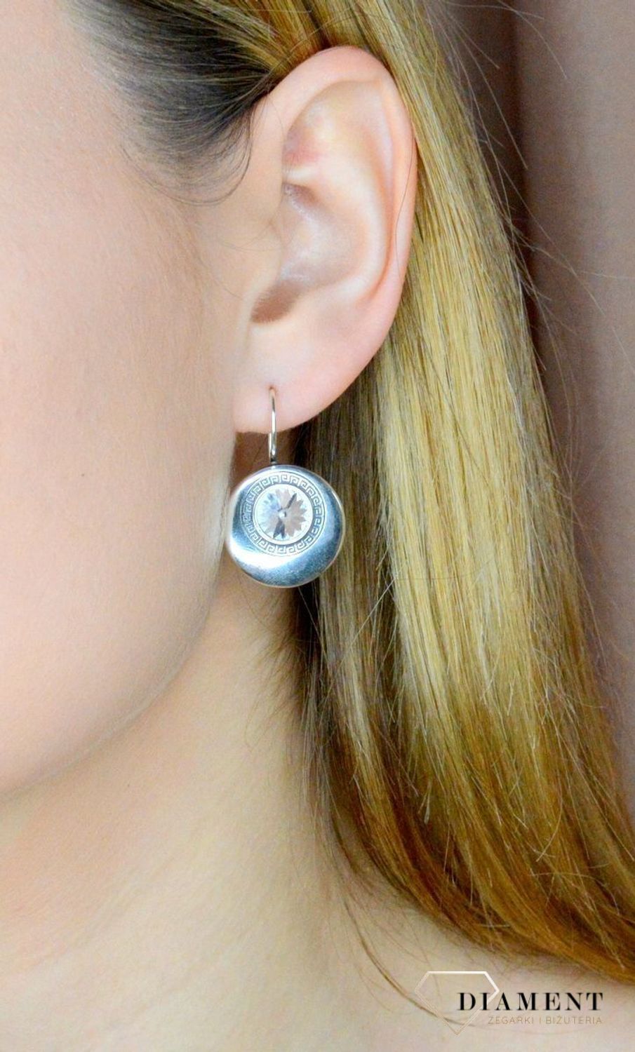 Srebrne kolczyki wiszące okrągłe Grecka Droga DIA-KLC-8823-925.jpg