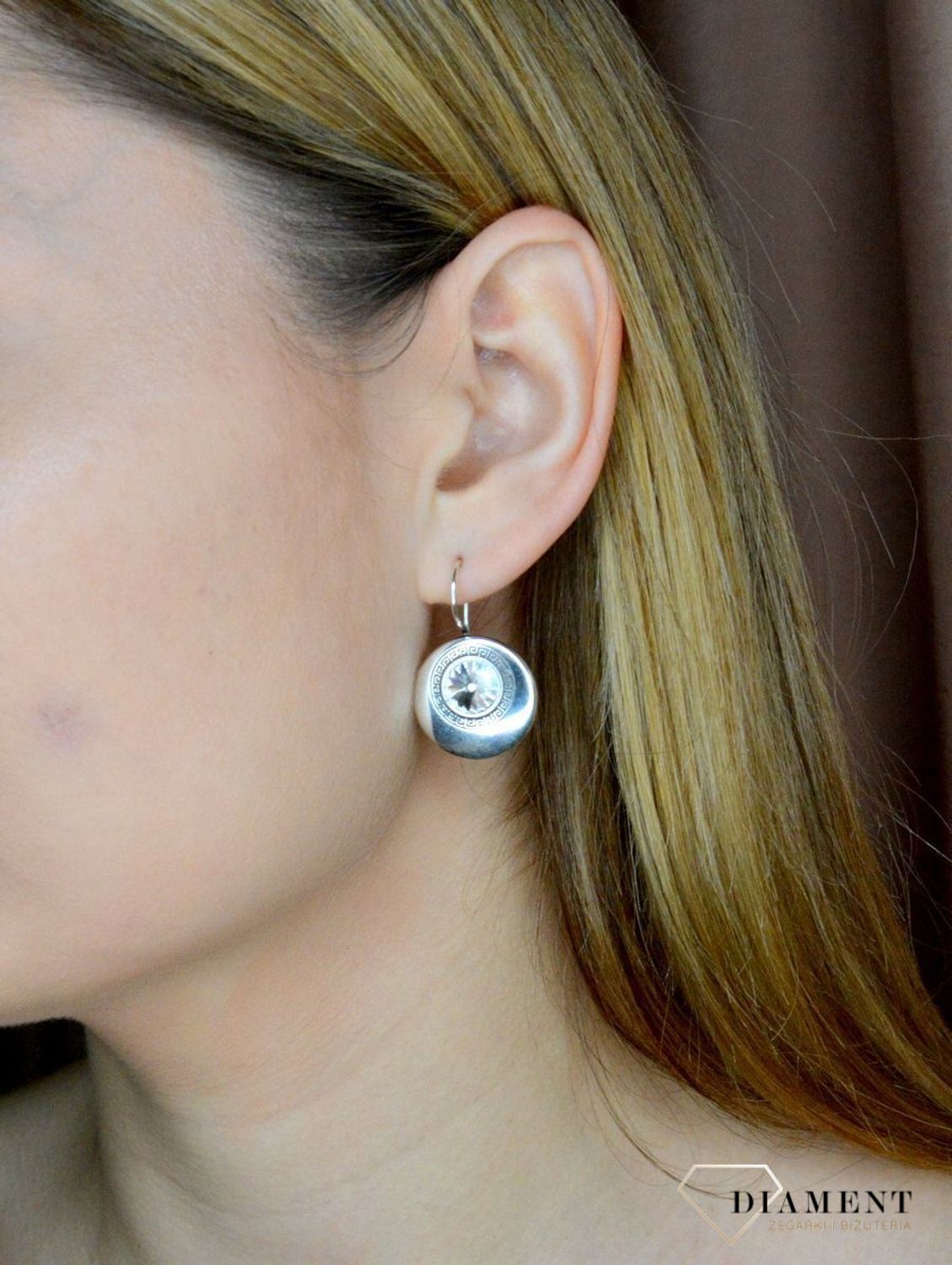 Srebrne kolczyki wiszące okrągłe Grecka Droga DIA-KLC-8823-925.jpg