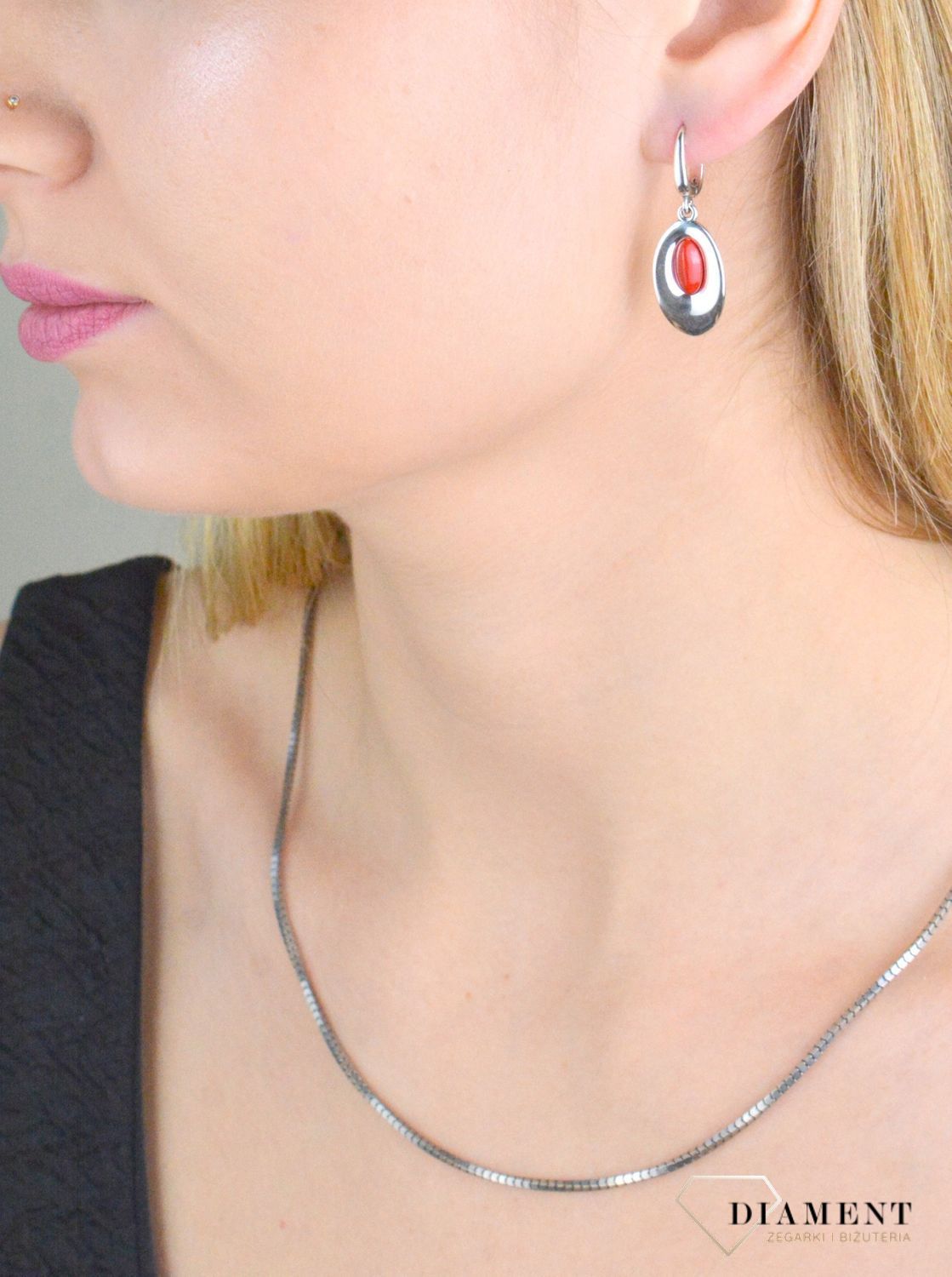 Srebrne kolczyki damskie 925 wiszące z koralem DIA-KLC-8856A-925.jpg