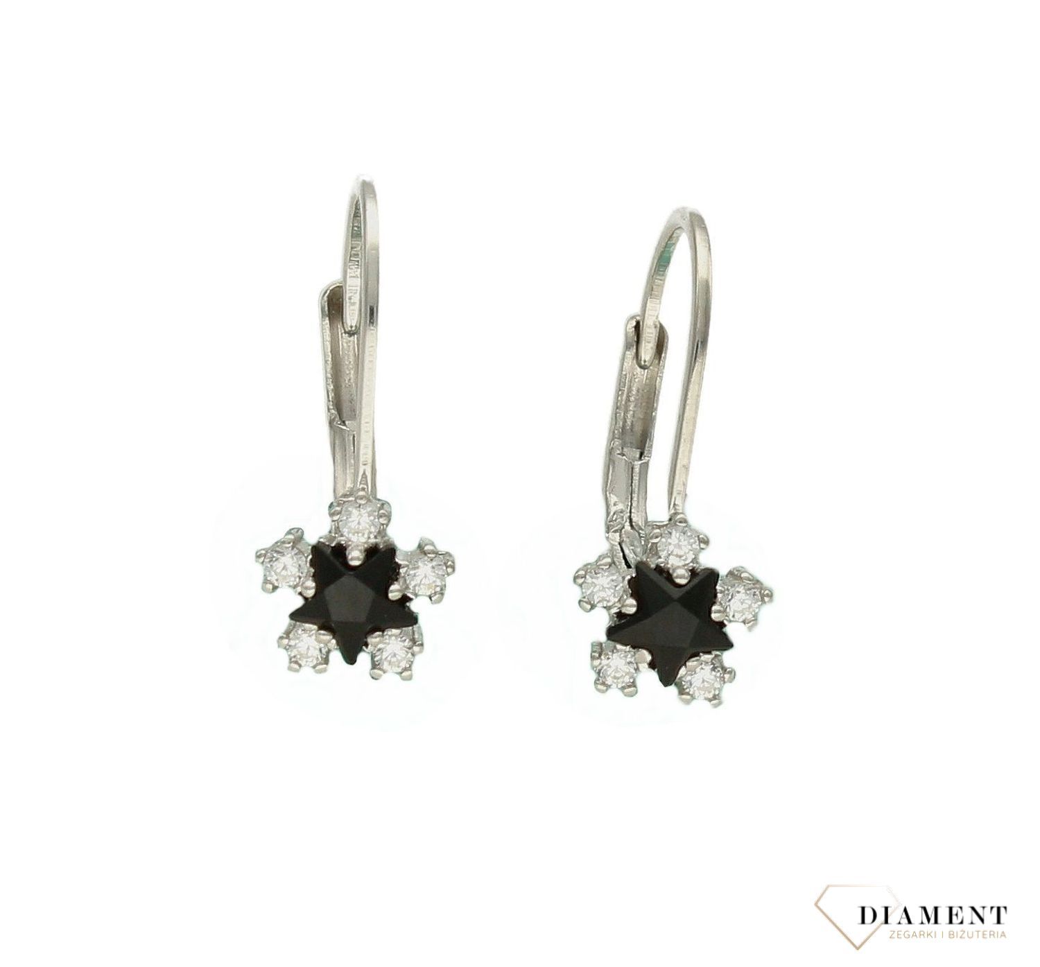 Srebrne kolczyki Czarne kwiatki 925 DIA-KLC-8970-925.  Dziecięce kolczyki. Delikatne kolczyki. Proste kolczyki damskie. Krótkie kolczyki zapięcie angielskie . Modna biżuteria..jpg