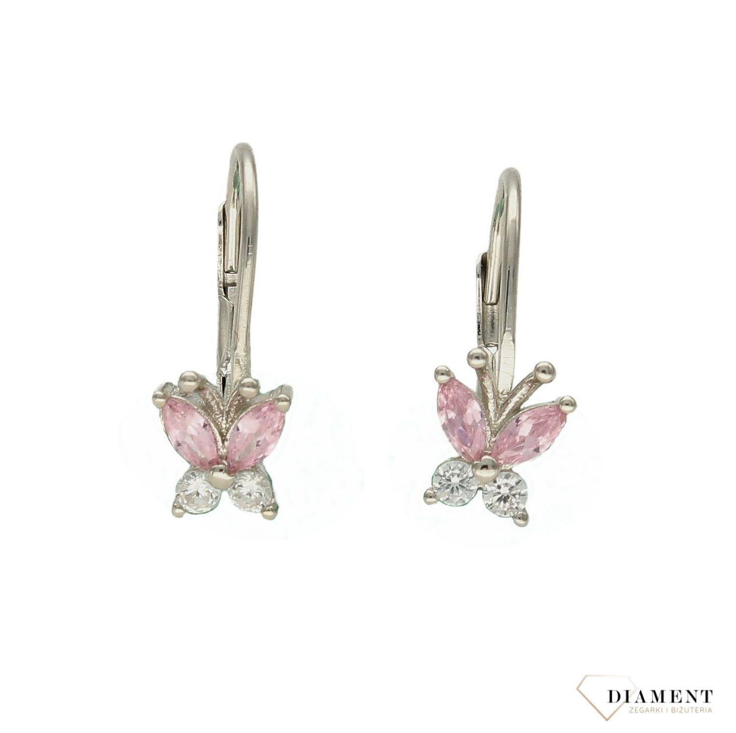 Kolczyki srebrne dziecięce różowe motylki 925 DIA-KLC-8979-925. Kolczyki na prezent dla dziewczynki. Kolczyki motylek. Prezent dla nastolatki dla dziecka. Biżuteria dla dzieci. Prezent na komunie..jpg