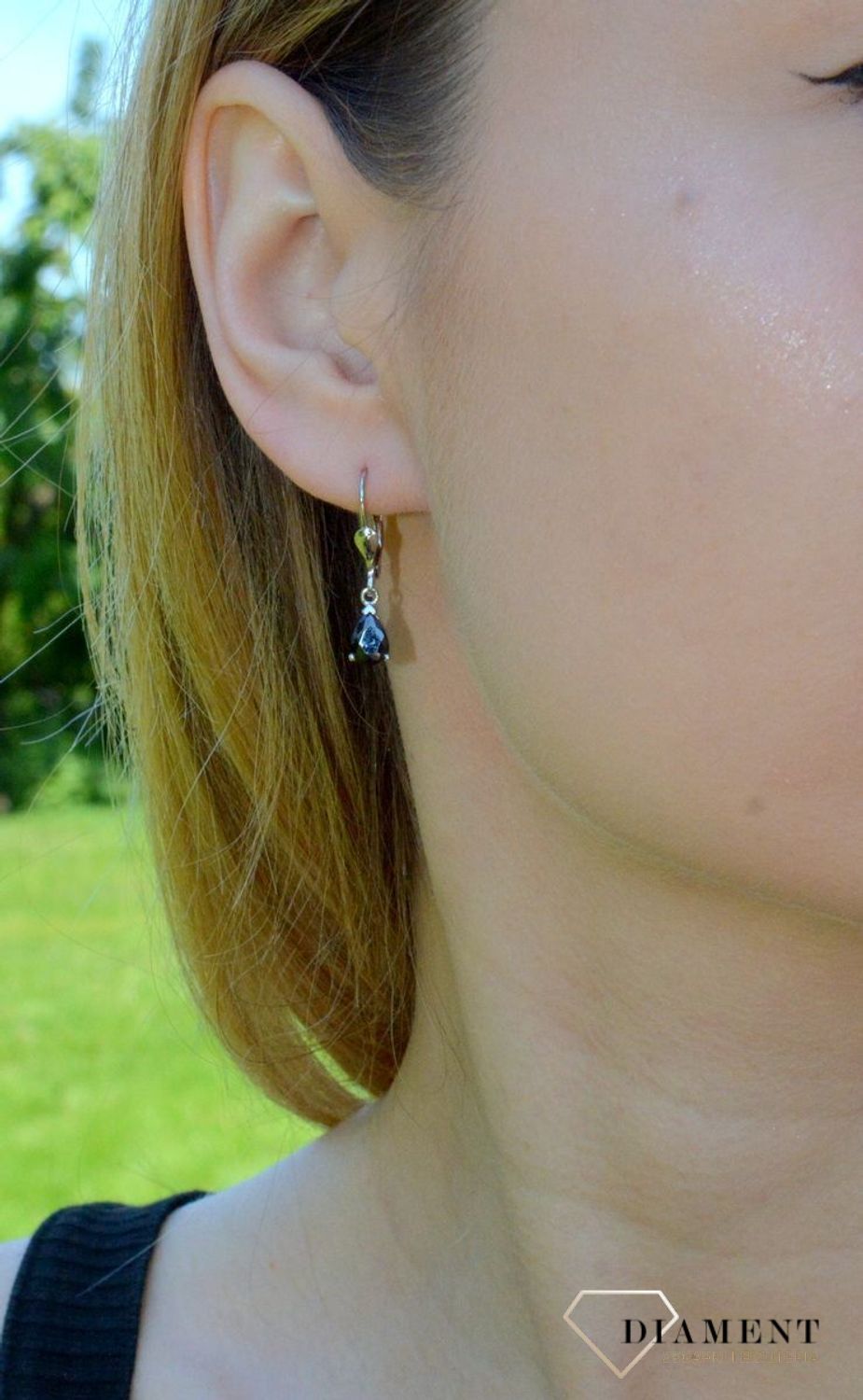 Srebrne damskie kolczyki wiszące Czarne łezki 925 DIA-KLC-8983-925.jpg