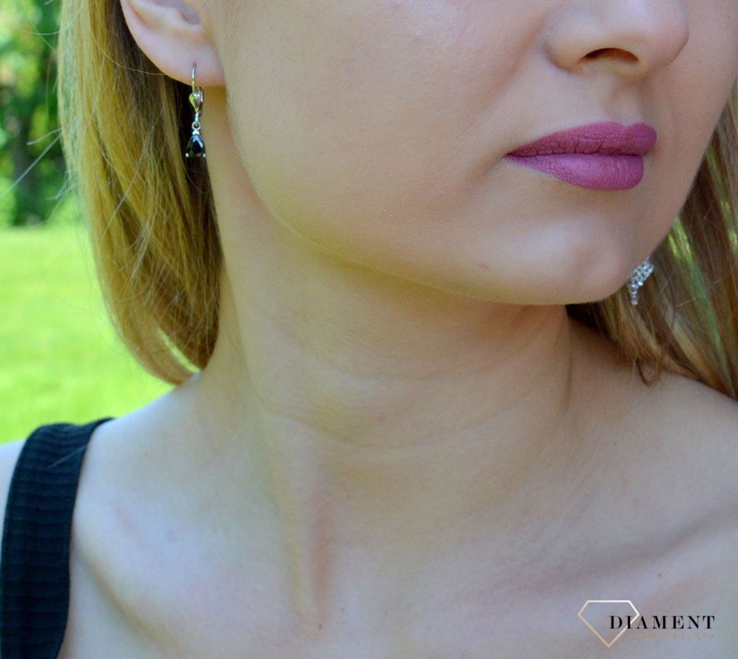 Srebrne damskie kolczyki wiszące Czarne łezki 925 DIA-KLC-8983-925.jpg