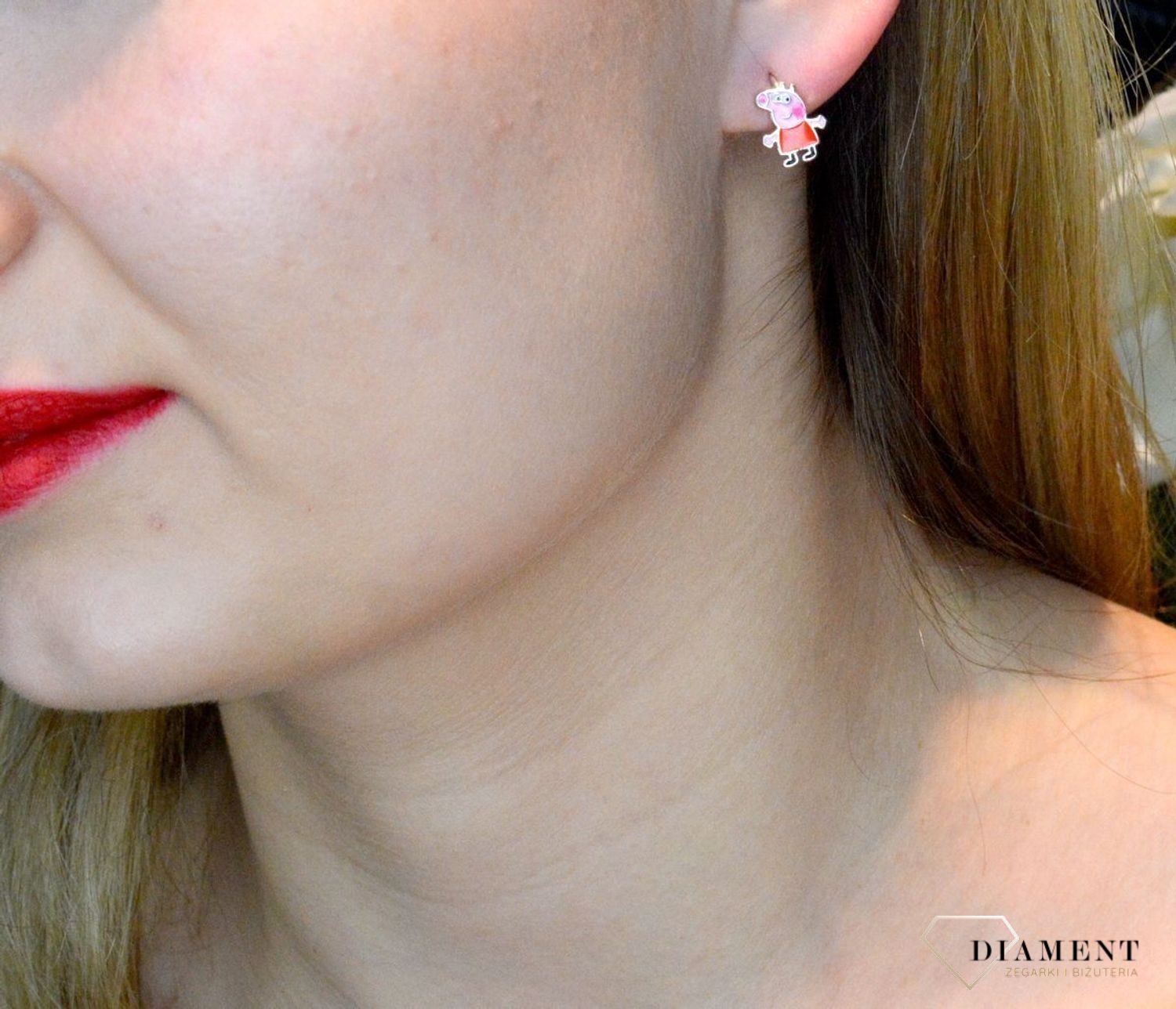 Srebrne kolczyki dla dziewczynki Świnka Peppa DIA-KLC-8985-925.  Kolczyki z motywem postaci z bajki. kolczyki zwierzątka. Kolczyki peppa. Prezent ze świnki peppy. Kolczyki psi patrol, Kolczyki dziecięce..jpg