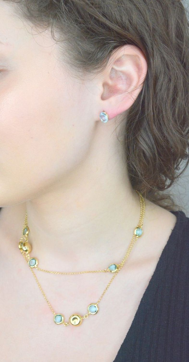 Złote kolczyki wkrętki z topazem, Topaz próba 585 DIA-KLC-9045-585. Kolczyki złote wkrętki . Kolczyki z topazami. Kolczyki z błękitnym kamieniem. 1.jpg