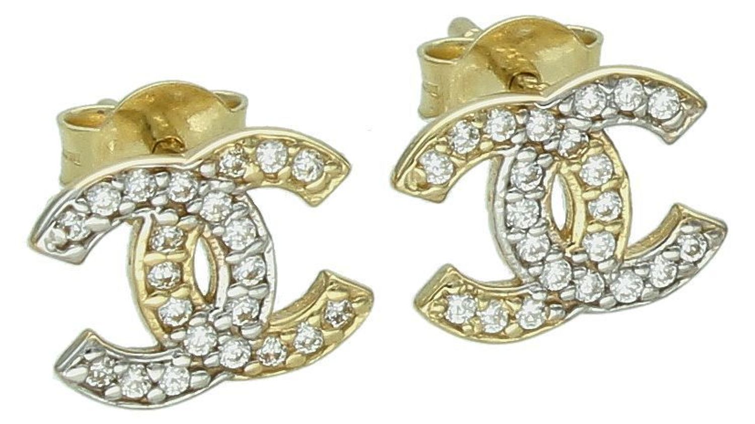 Złote kolczyki 585 modny wzór chanelki z cyrkonią białą DIA-KLC-9146-585 Złote kolczyki zostały wykonane z najwyższej jakości złota próby 585. Złote kolczyki zostały ozdobione drobną 1.jpg