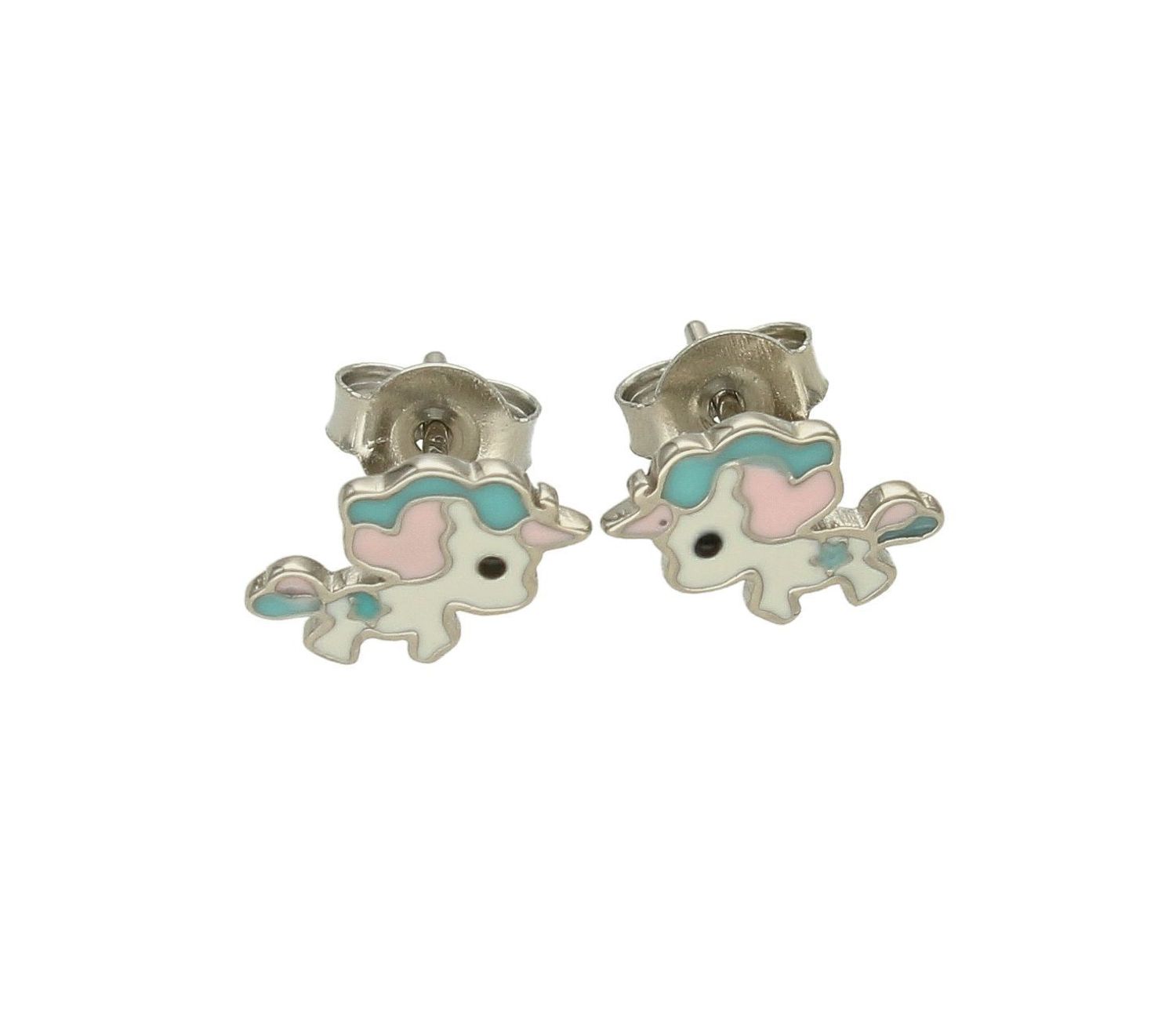 Srebrne kolczyki dla dziewczynki pastelowe jednorożce DIA-KLC-9371-925. . Kolczyki wykonane z najwyższej jakości srebra próby 925. Kolczyki zostały ozdobione kolorową emalią. Idealny prezent dla małej modnisi. Nasze piękne kol.jpg