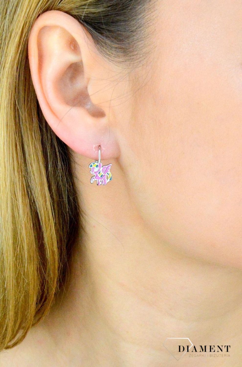 Srebrne kolczyki dla dziewczynki kolorowe kucyki Pony DIA-KLC-9374-925.jpg