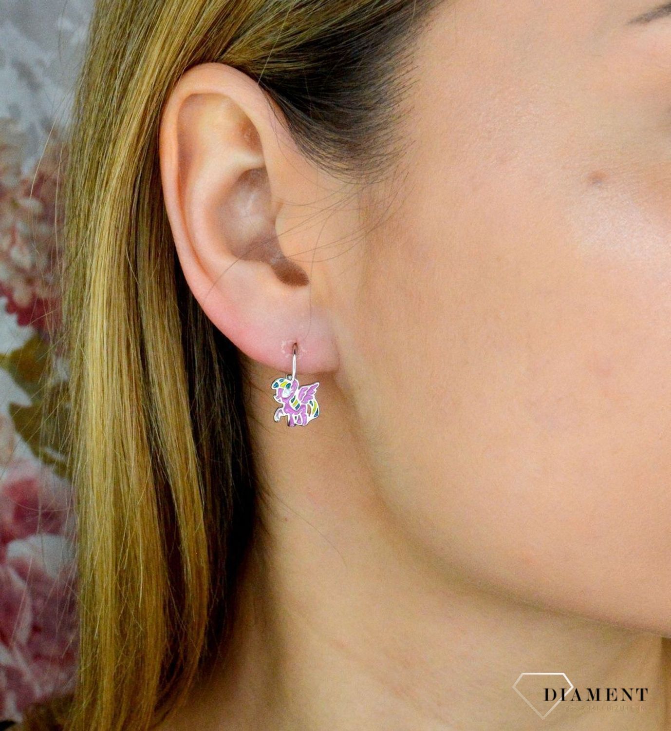 Srebrne kolczyki dla dziewczynki kolorowe kucyki Pony DIA-KLC-9374-925.jpg