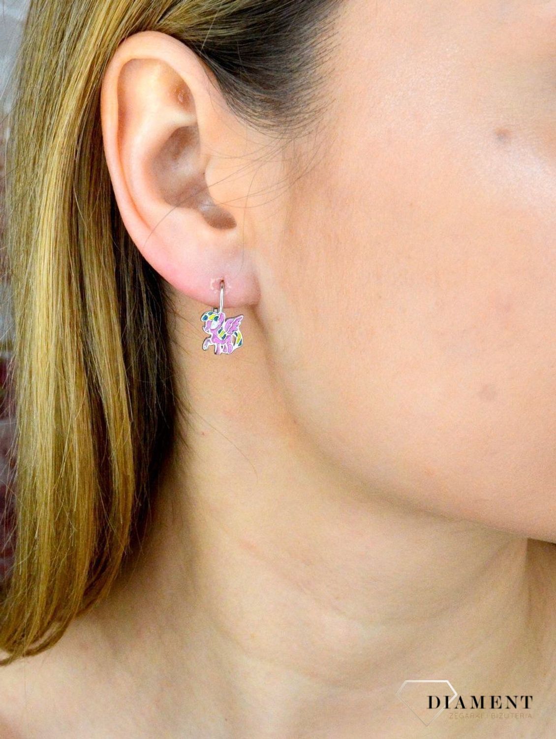 Srebrne kolczyki dla dziewczynki kolorowe kucyki Pony DIA-KLC-9374-925.jpg