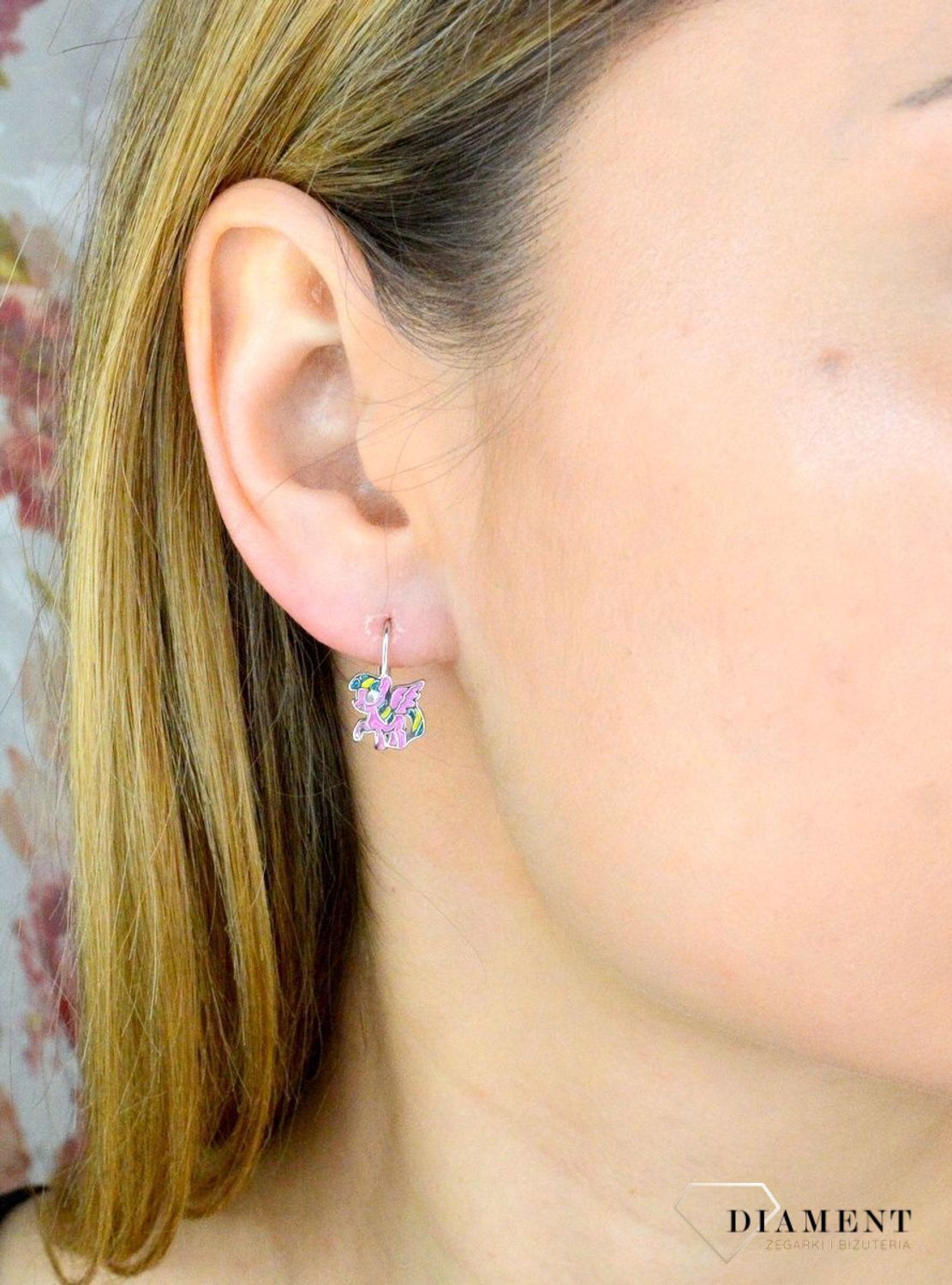 Srebrne kolczyki dla dziewczynki kolorowe kucyki Pony DIA-KLC-9374-925.jpg