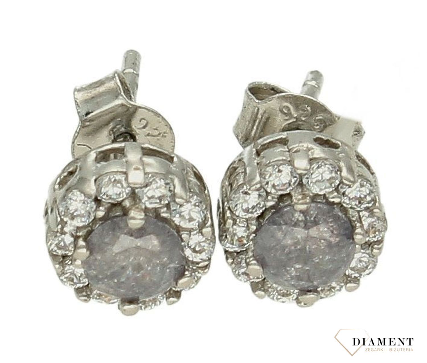Srebrne kolczyki okrągłe z lśniącą cyrkonią wkrętki DIA-KLC-9455-925sd.jpg