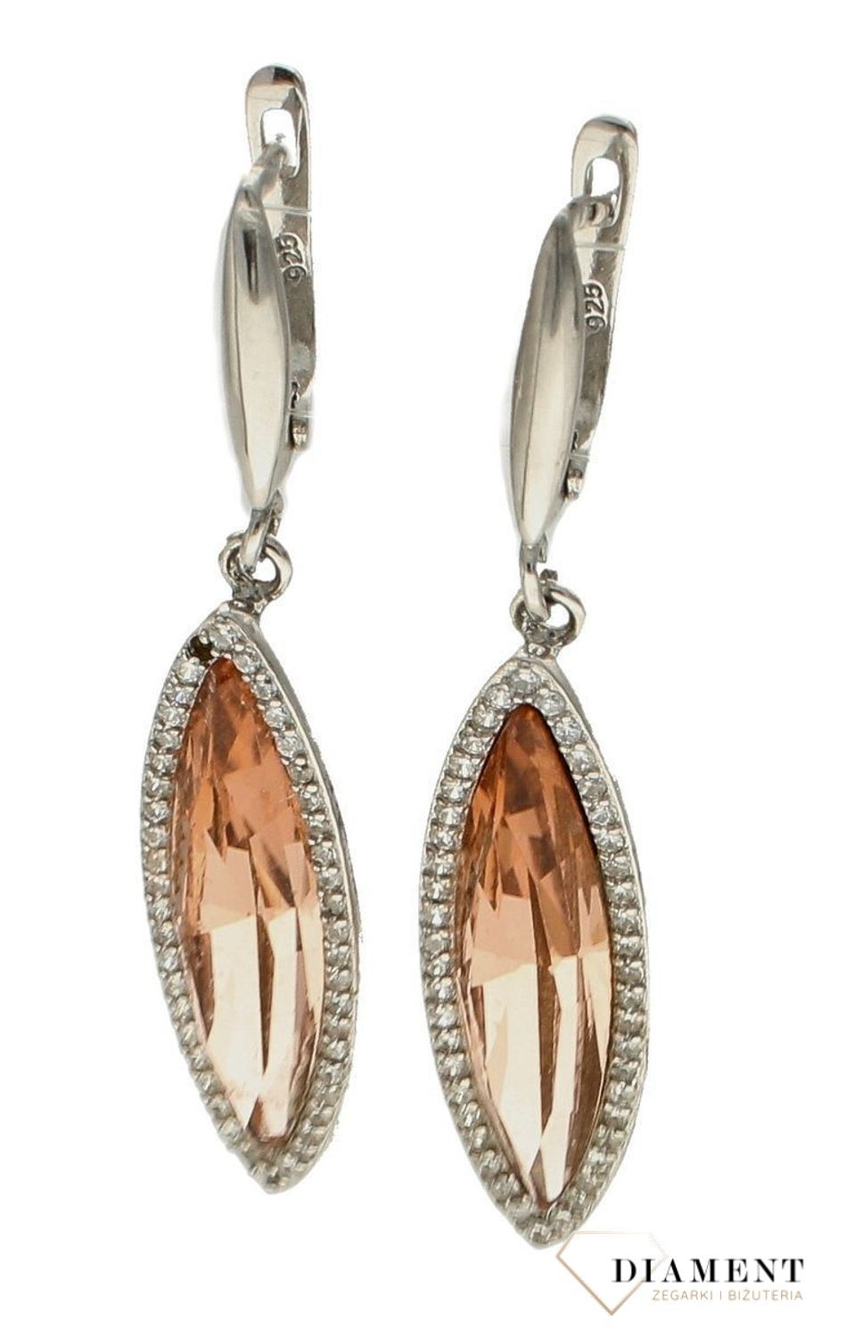 Srebrne kolczyki długie sopelki w łososiowym kolorze DIA-KLC-9464-925f.jpg
