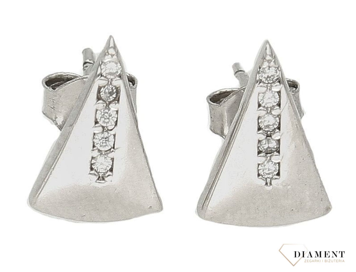 Srebrna kolczyki damskie trójkąty z cyrkoniami wkrętki DIA-KLC-9466-925d.jpg