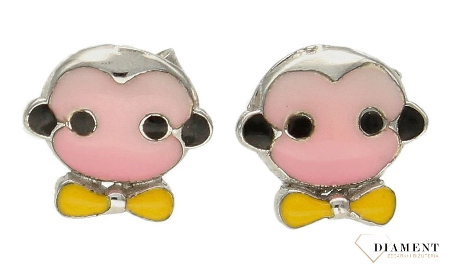 Srebrne kolczyki dziecięce ludziki z różową emalią wkrętki DIA-KLC-9563-925d.jpg
