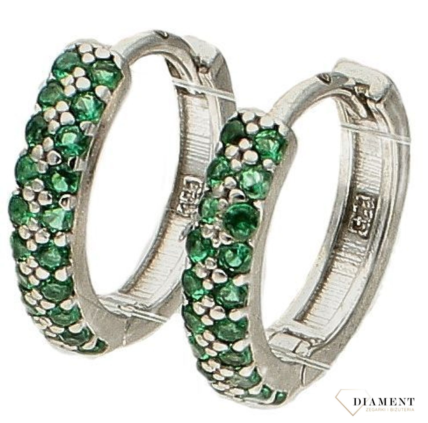 Srebrne kolczyki małe kółeczka ozdobione zieloną cyrkonią DIA-KLC-9574Z-925. Kolczyki kółka dla dziewczynki. Kolorowe koła kolczyki. Biżuteria dla dzieci. Pomysł na prezent dla dziewczynki, dla kobiety. Biżuteria srebrna dziec.jpg