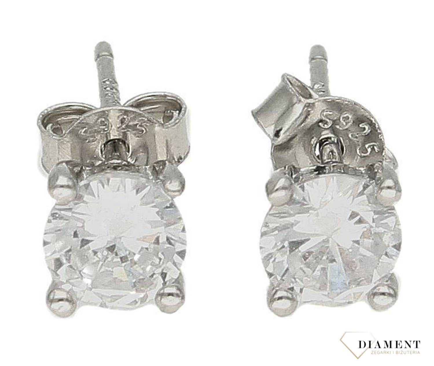 Srebrne kolczyki damskie 925 wkrętki okrągłe białe cyrkonie DIA-KLC-9602-925. Delikatne kolczyki damskie. Kolczyki dla dziewczyn.jpg