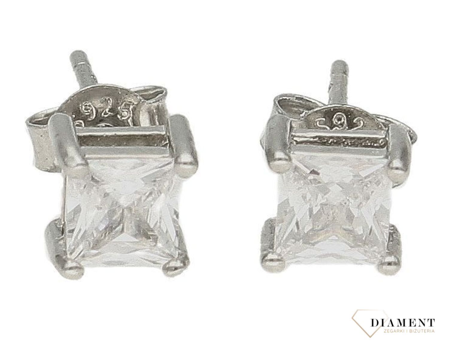 Srebrne kolczyki damskie 925 wkrętki kwadratowe białe cyrkonie DIA-KLC-9603-925. Delikatne kolczyki damskie. Kolczyki dla dziewczynki. Klasyczne kolczyki z cyrkonią. Pomysł na prezent dla kobiety, dla dziewczynki..jpg