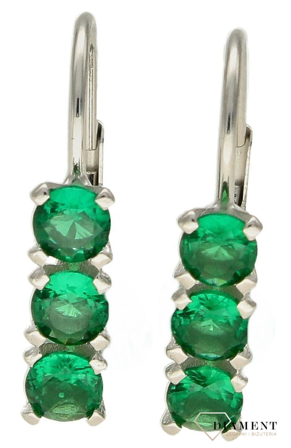 Srebrne kolczyki damskie z zieloną cyrkonią zapięcie angielskie DIA-KLC-9608-ZIELONE925.  Srebrne kolczyki damskie. Srebrne kolczyki z zapięciem angielskim. Srebrne kolczyki damskie wiszące. Kolczyki srebrne na prezen6.jpg