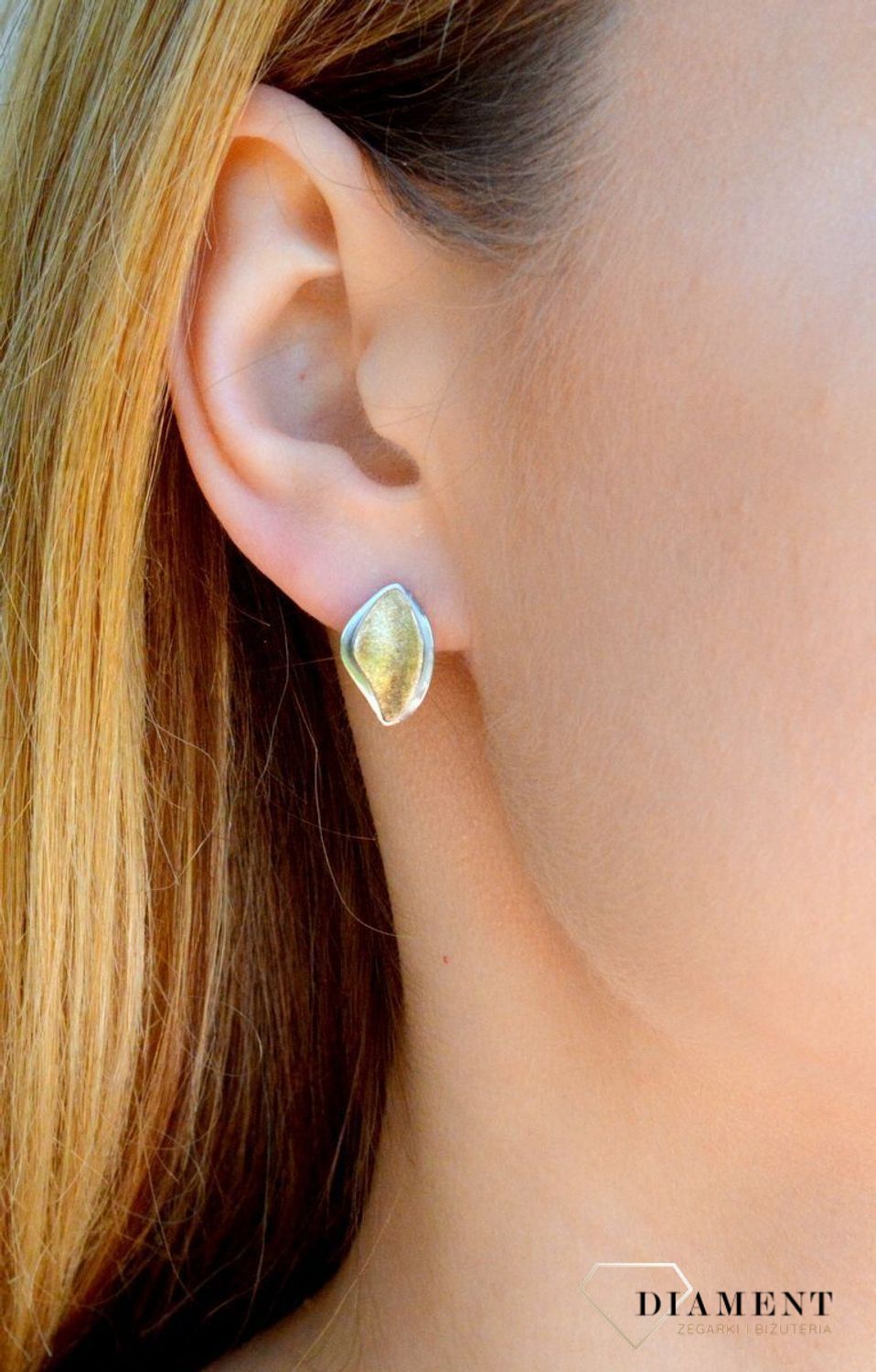Srebrne kolczyki damskie z ozdobnym elementem pozłacanym DIA-KLC-9697-925d.jpg