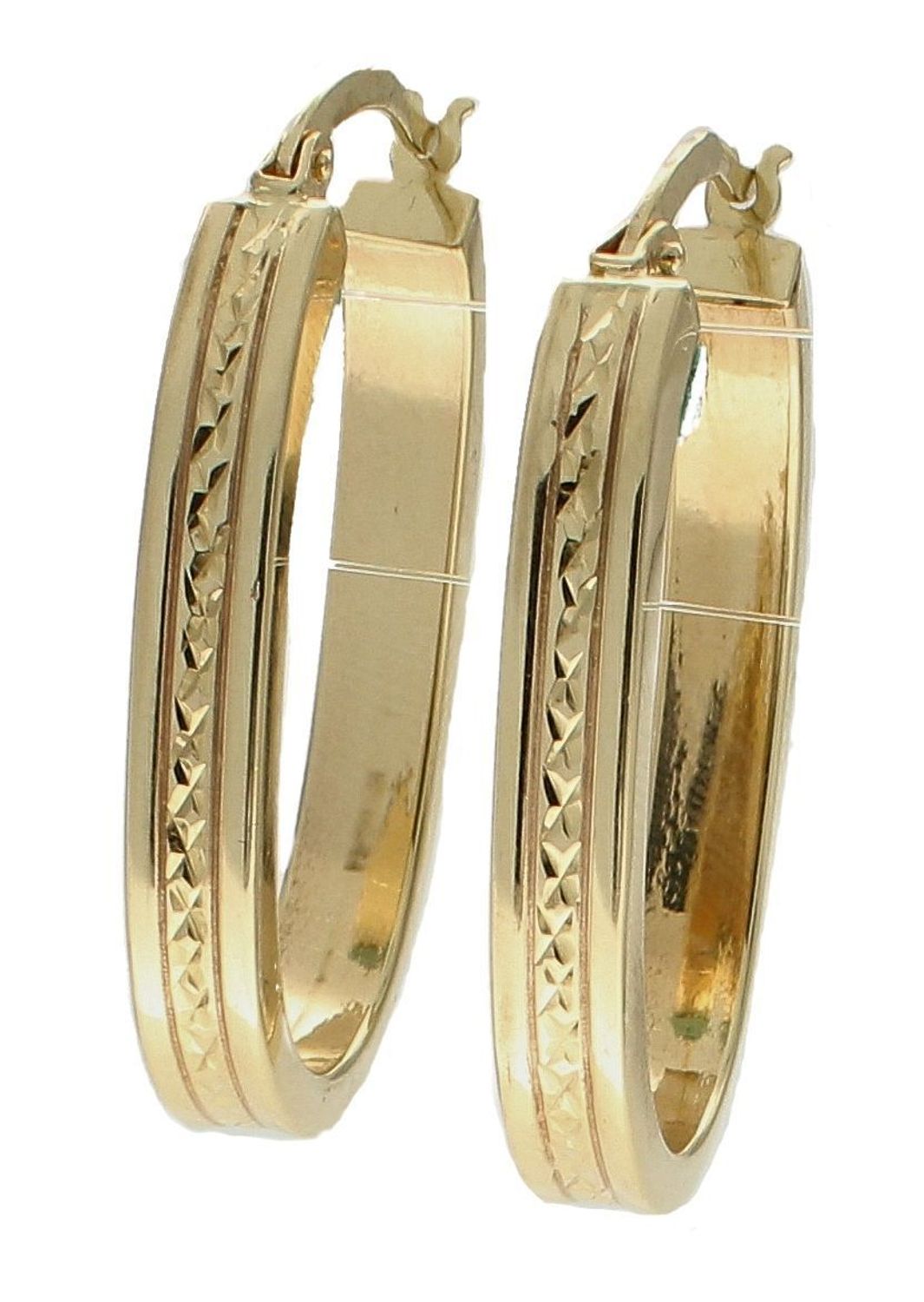 Złote kolczyki 585 duże owalne z ozdobnym grawerowaniem DIA-KLC-9740-585.  Kolczyki wykonane zostały z żółtego złota jednego z najcenniejszych kruszców przez wieki uważanego za kwintesencję bogactwa i luksusu. Kolczyki idealne na pre.jpg