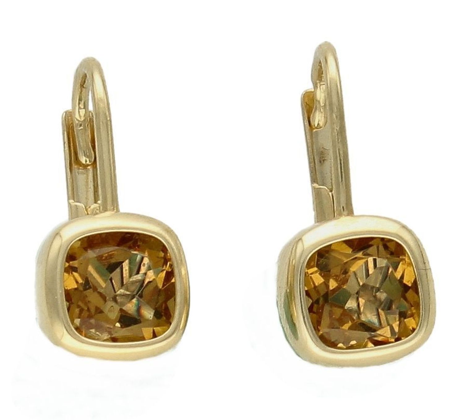 Złote kolczyki 585 wiszące fioletowe kwadraciki DIA-KLC-9756-585.  Kolczyki zostały wykonane z najwyższej jakości 14-karatowego żółtego złota, próba 585. Kolczyki posiadają wygodne zapięcie na bigiel. Długość kolczyków wynosi 1,5 cm..jpg