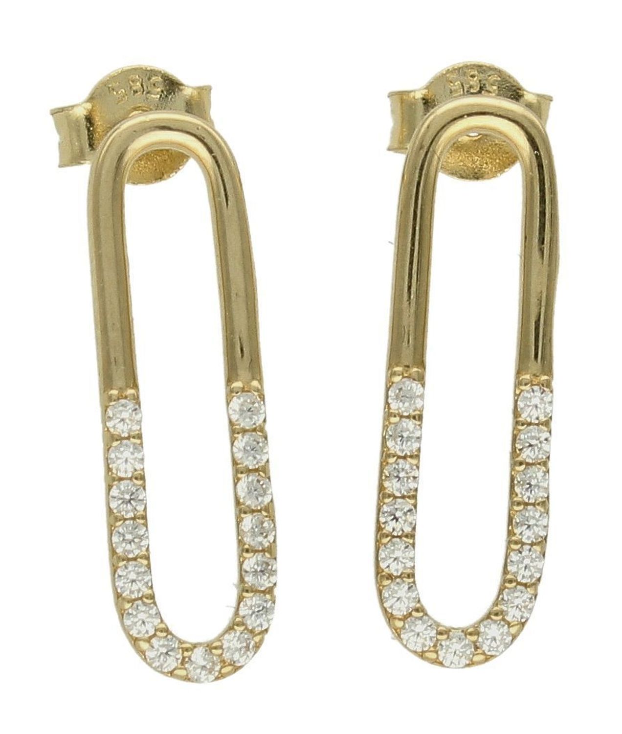 Złote kolczyki 585 podłużne wkrętki z cyrkoniami DIA-KLC-9760-585. Złote kolczyki wykonane z wysokiej jakości złota próba 585, waga około 1,91. Kolczyki w minimalistycznym stylu, wpisujące się w obecne trendy modowe. Idealne kolczyki.jpg