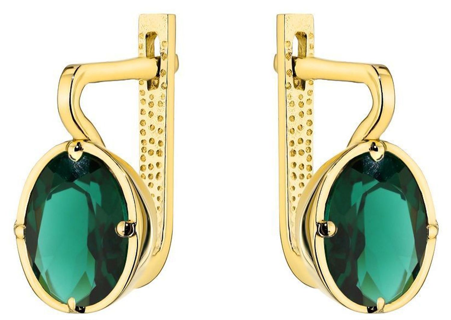 Kolczyki złote owalne zielone próba 585, DIA-KLC-9763-585 Stylowe kolczyki wykonane z wysokiej jakości złota próby 585. Kolczyki mają owalny kształt z zielonym kryształkiem. Kolczyki to ponadc.jpg