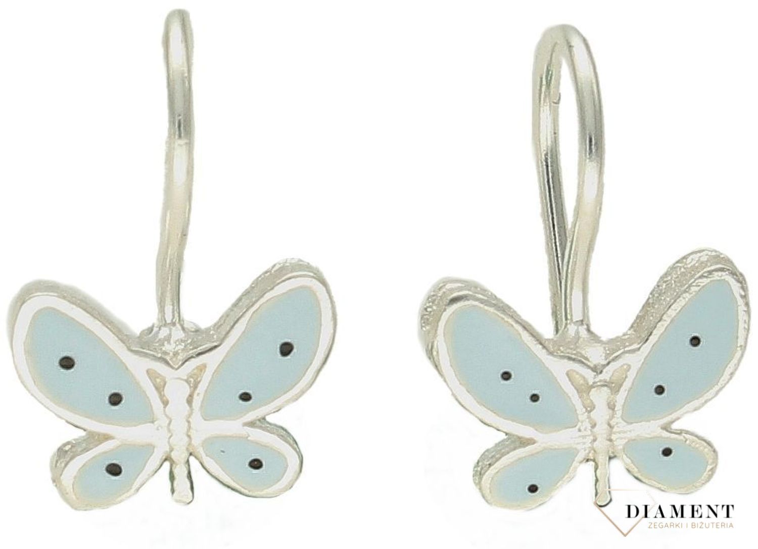 Kolczyki srebrne dla dziewczynki Błękitne motylki DIA-KLC-9813-925.  Kolczyki zostały starannie ozdobione emalią. Idealny prezent dla małej modnisi. Kolczyki przedstawiające motylka. Świetny pomysł na upominek..jpg