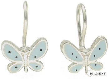 Kolczyki srebrne dla dziewczynki Błękitne motylki DIA-KLC-9813-925.  Kolczyki zostały starannie ozdobione emalią. Idealny prezent dla małej modnisi. Kolczyki przedstawiające motylka. Świetny pomysł na upominek..jpg