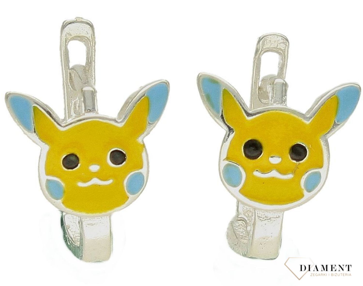 Srebrne kolczyki dla dziewczynki 'Pikachu' DIA-KLC-9814-925. Kolczyki zostały starannie ozdobione emalią. Idealny prezent dla małej modnisi. Kolczyki Pikachu postać Pokemon. Bajkowa postać dla dziecka. Kolczyki dla dziewczynki.jpg