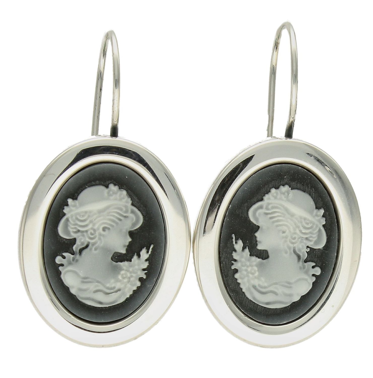 Srebrne kolczyki wiszące Pani Walewska KAMEA DIA-KLC-9825-925. Kolczyki srebrne wiszące z motywem Pani Walewskiej ''Kamea'' z kamieniem naturalnym agat oraz masą perłową. Kolczyki srebrne o owalnym kształcie ze wzorem ''Kamea'.jpg