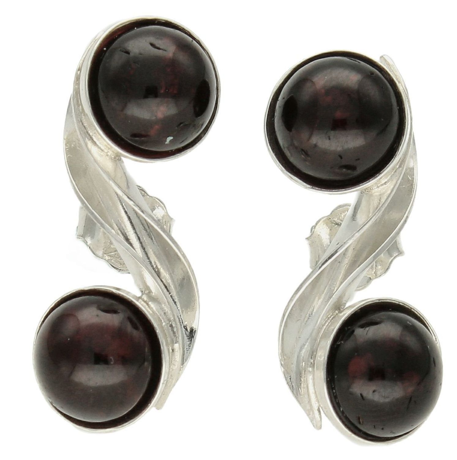 Srebrne kolczyki damskie podwójne kulki z bursztynem wiśniowym DIA-KLC-9864-925.jpg