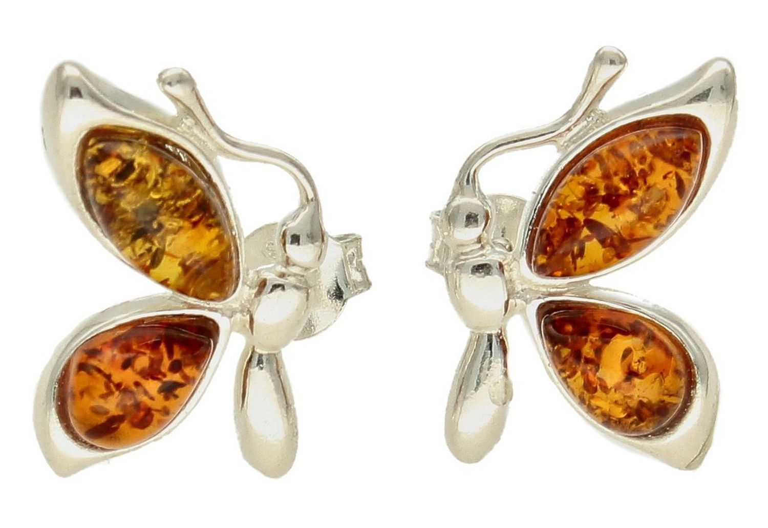 Srebrne kolczyki damskie 925 motylki z koniakowym bursztynem DIA-KLC-9868-925. Srebrne kolczyki damskie wkrętki. Kolczyki damskie motylki z kamieniem. Kolczyki srebrne damskie idealne na prezent. Kolczyki z bursztynem bałtycki.jpg