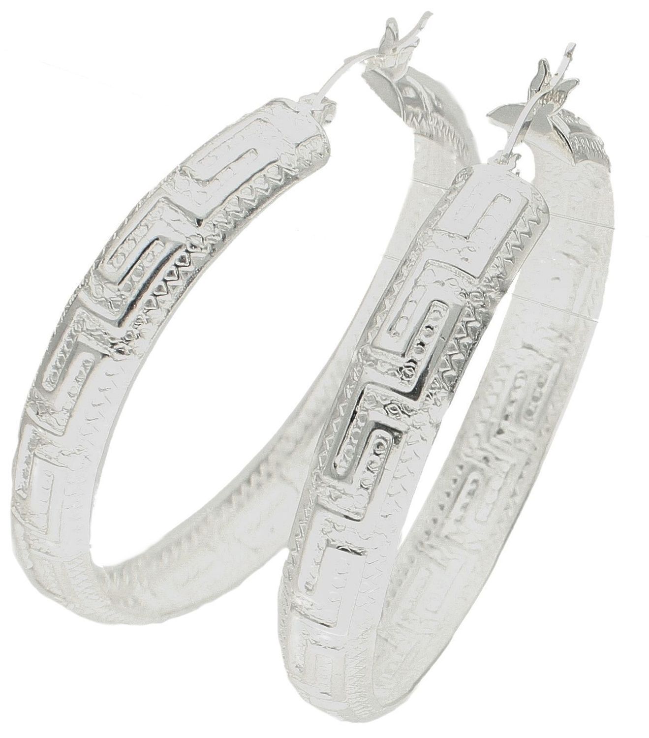 Srebrne kolczyki koła wzór grecki 4,3 cm DIA-KLC-9985-925. Srebrne kolczyki damskie klasyczne kółka. Klasyczne kolczyki kółka srebrne z ozdobnym wzorem greckim. Piękne kolczyki z wygodnym zapięciem na zatrzask. Kolczyki koła i.jpg