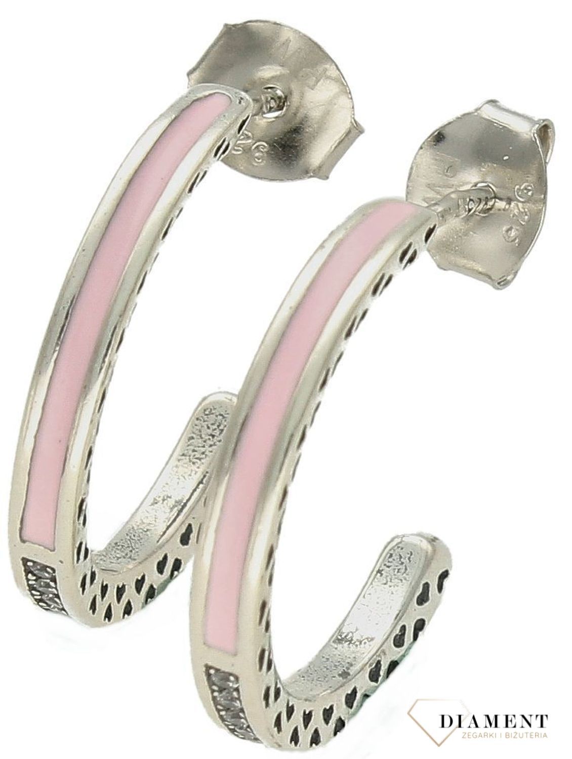 Srebrne kolczyki damskie okrągłe z różową emalią wkrętki DIA-KLC-9991-925. Srebrne kolczyki wkrętki. Srebrne kolczyki z różową emalią. Kolczyki srebrne idealne na prezent dla kobiety (1).jpg