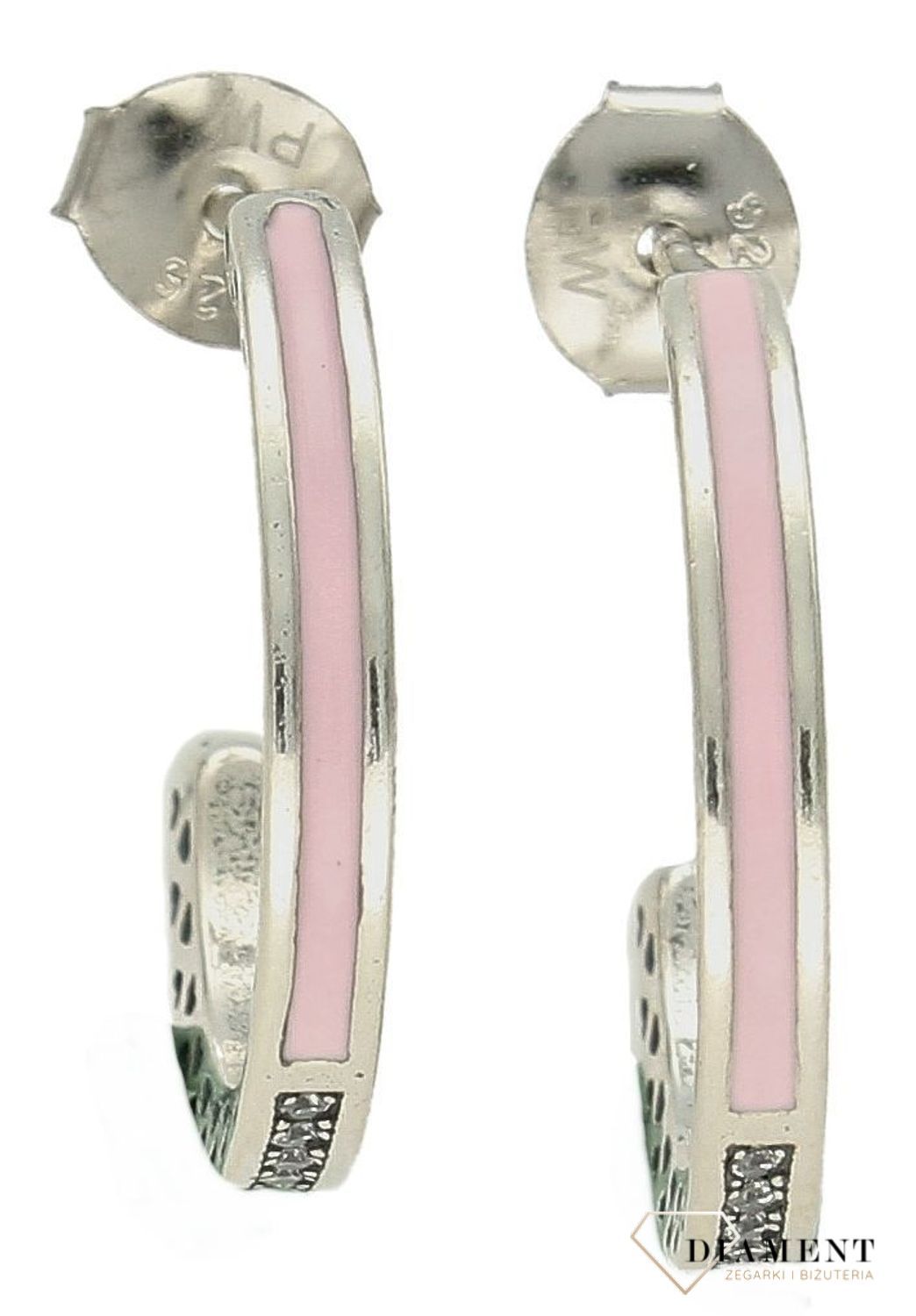 Srebrne kolczyki damskie okrągłe z różową emalią wkrętki DIA-KLC-9991-925. Srebrne kolczyki wkrętki. Srebrne kolczyki z różową emalią. Kolczyki srebrne idealne na prezent dla kobiety (1).jpg