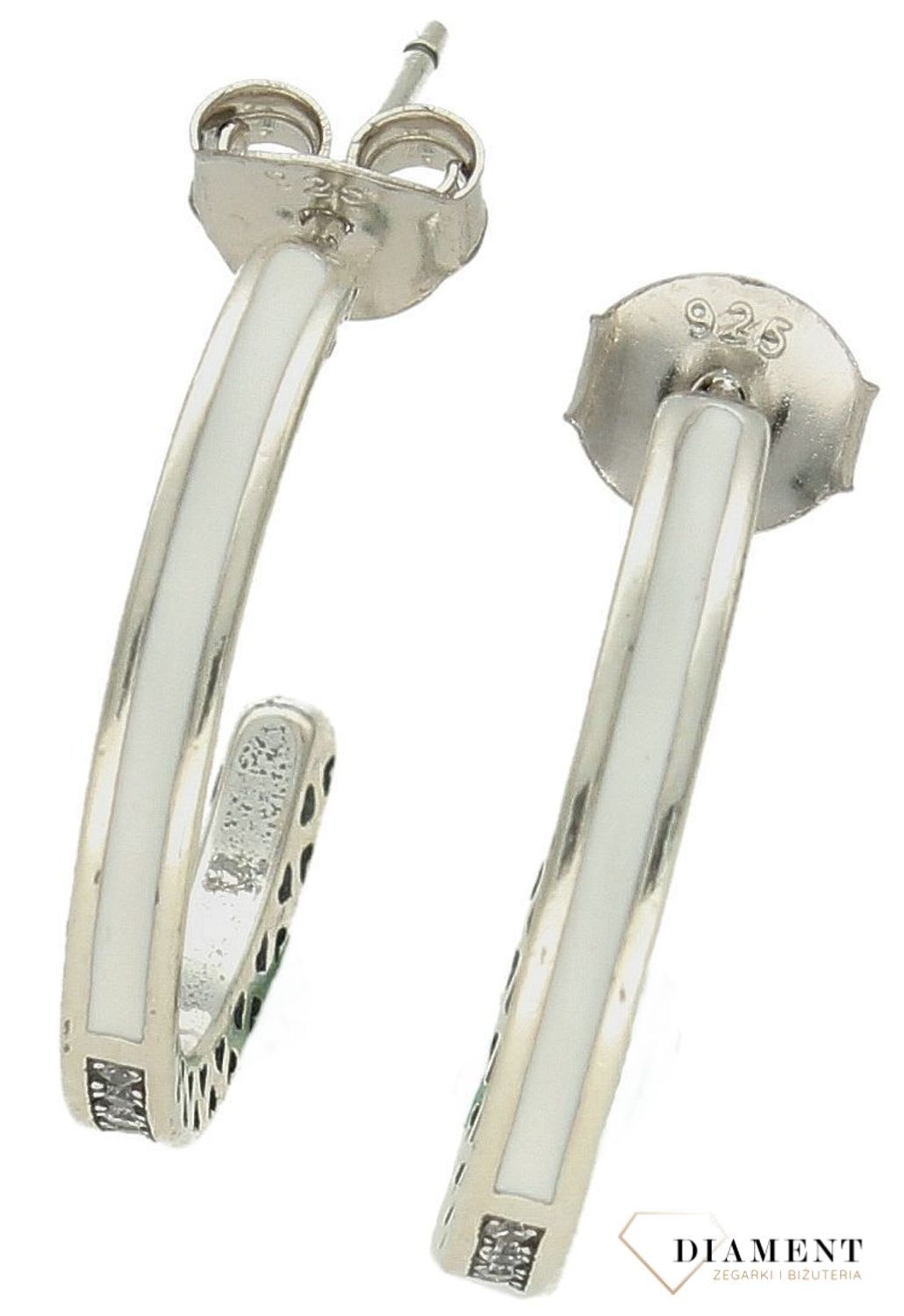 Srebrne kolczyki damskie okrągłe z białą emalią wkrętki DIA-KLC-9991B-925. Srebrne kolczyki wkrętki. Srebrne kolczyki z białą emalią. Kolczyki srebrne idealne na prezent dla kobiety (2).jpg