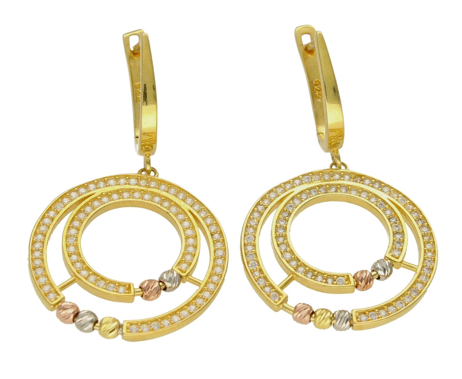 Srebrne kolczyki wiszące pozłacane kółka z cyrkoniami DIA-KLC-9992-925. Kolczyki srebrne z cyrkoniami podwójne kółka pozłacane. Kolczyki srebrne z wygodnym zapięciem na bigiel. Kolczyki wykonane z najwyższej jakości srebra pró.jpg