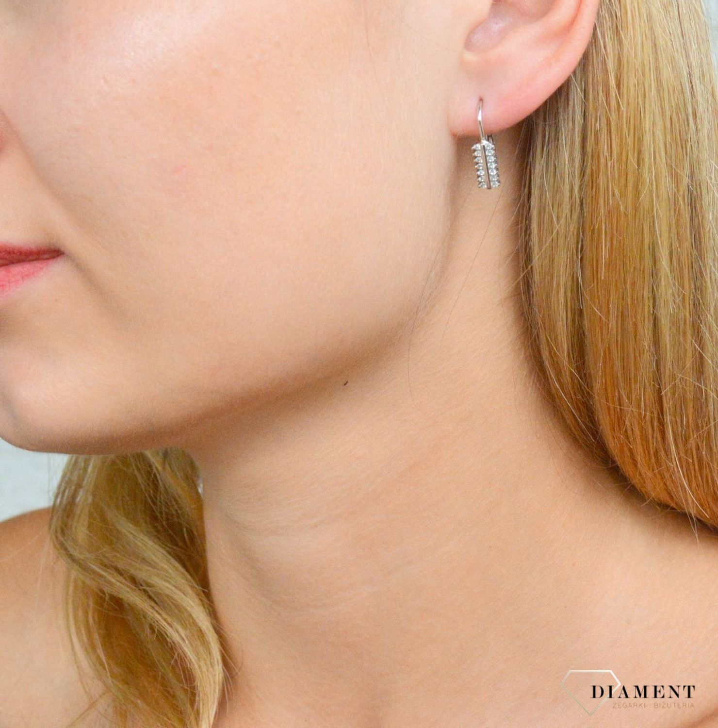 Srebrne kolczyki damskie z cyrkoniami DIA-KLC-9999-925. Kolczyki srebrne z cyrkoniami ułożone w prostokątny wzór. Kolczyki srebrne z wygodnym zapięciem na bigiel. Kolczyki wykonane z najwyższej jakości srebra próby 925. Kolczy.jpg
